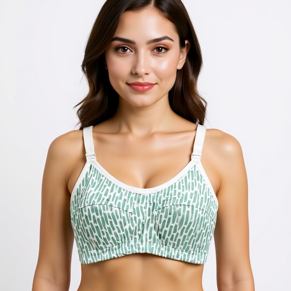 Printed Green Cotton Bra