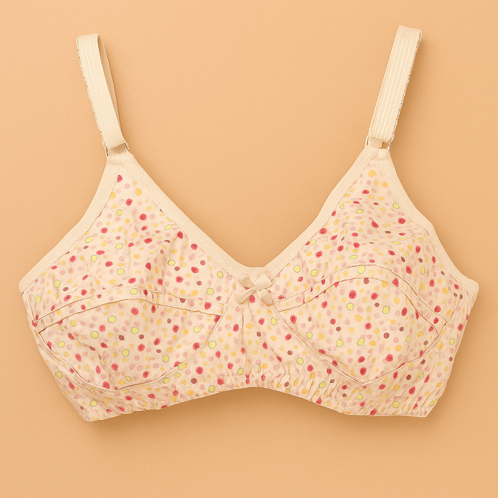 Printed Cotton Bra - Skin Color With Dots