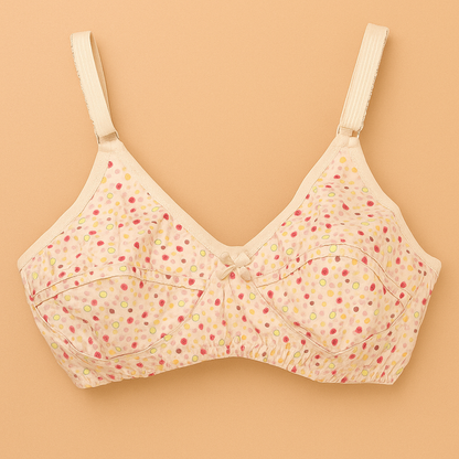Printed Cotton Bra - Skin Color With Dots