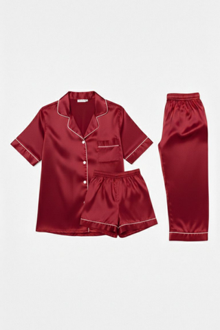 Classic Satin 3pc PJ Set - Red
