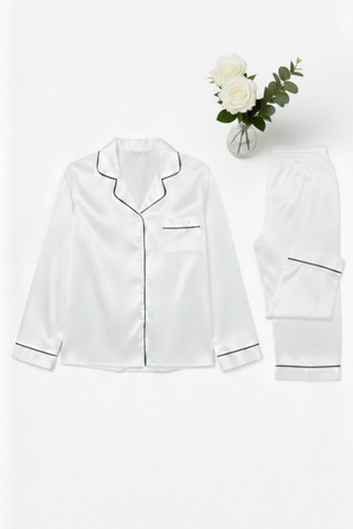 Classic Satin 2pc PJ Set - White
