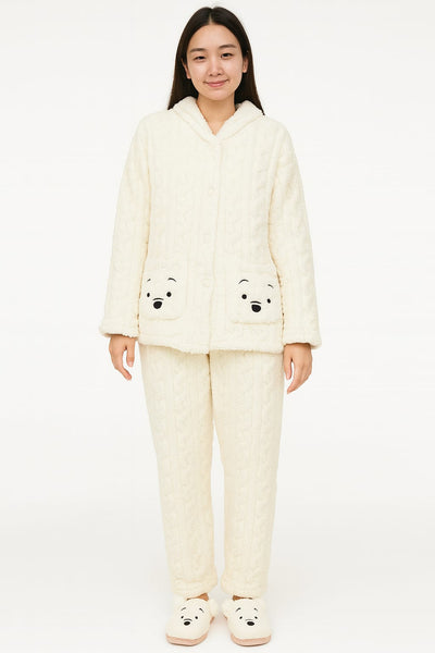 Ultra-Soft White Plush Winter PJs – Stay Warm & Cute