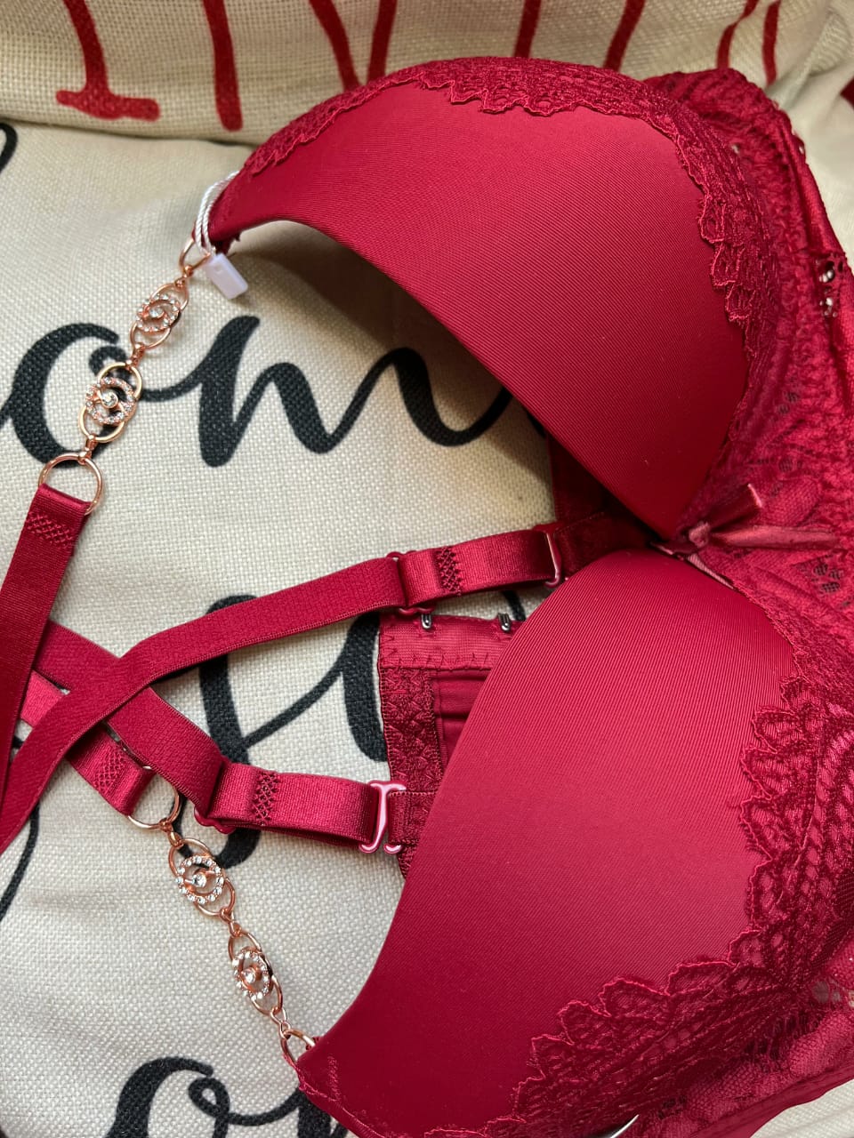 Fancy Chain Padded Bra - RED