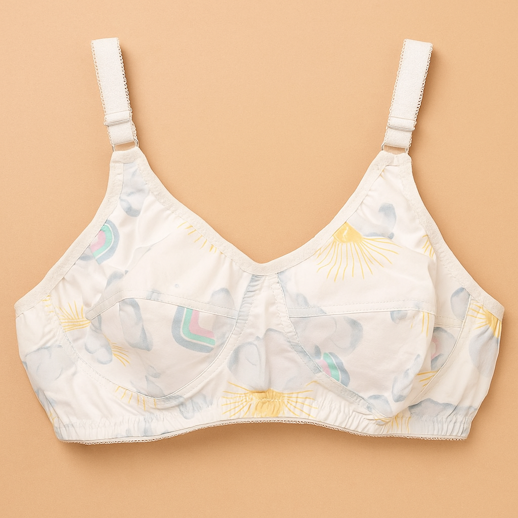 Printed Cotton Bra White & yellow